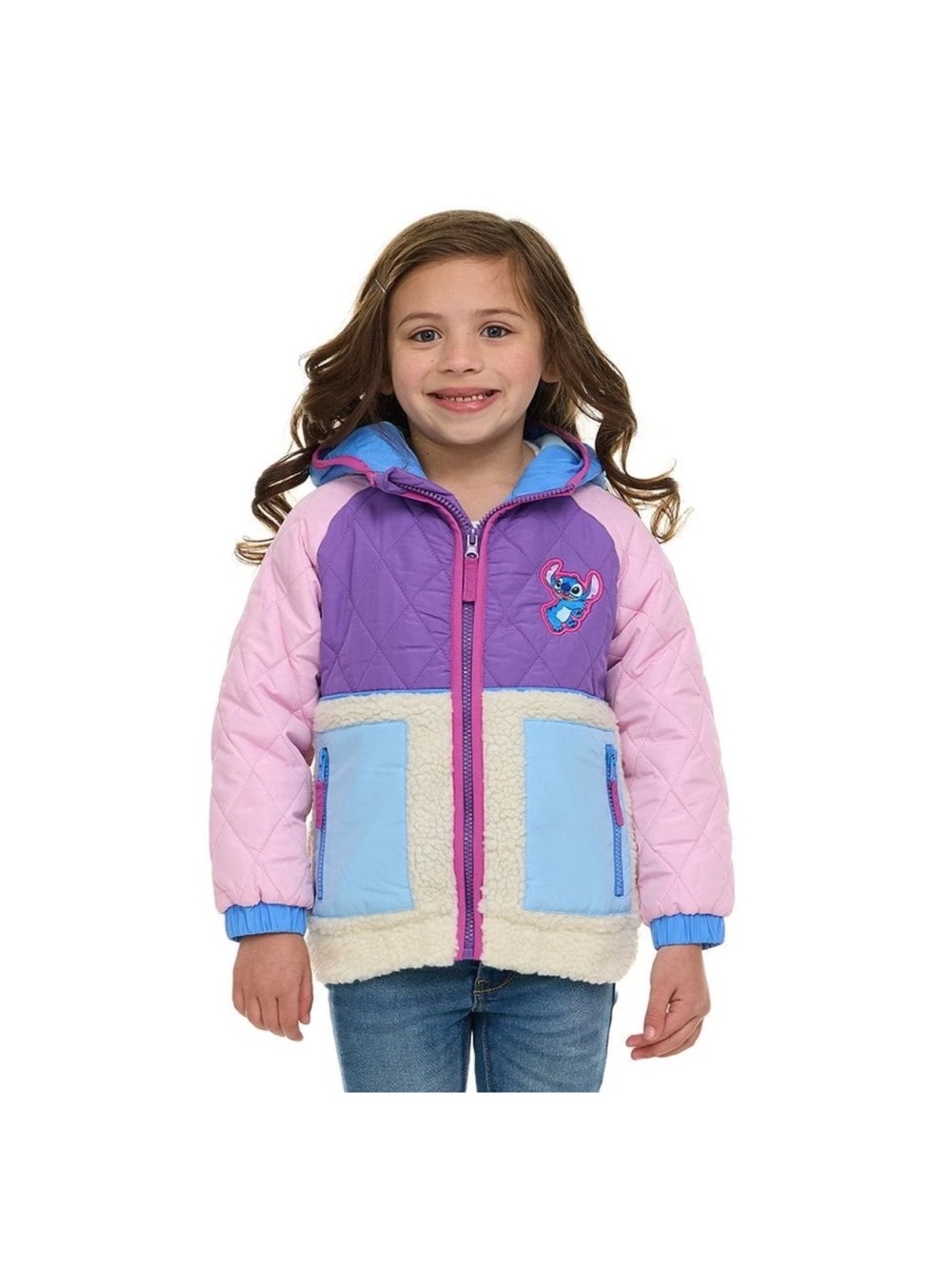 2T Disney Purple Pink Blue Quilted Hooded Kids Jacket